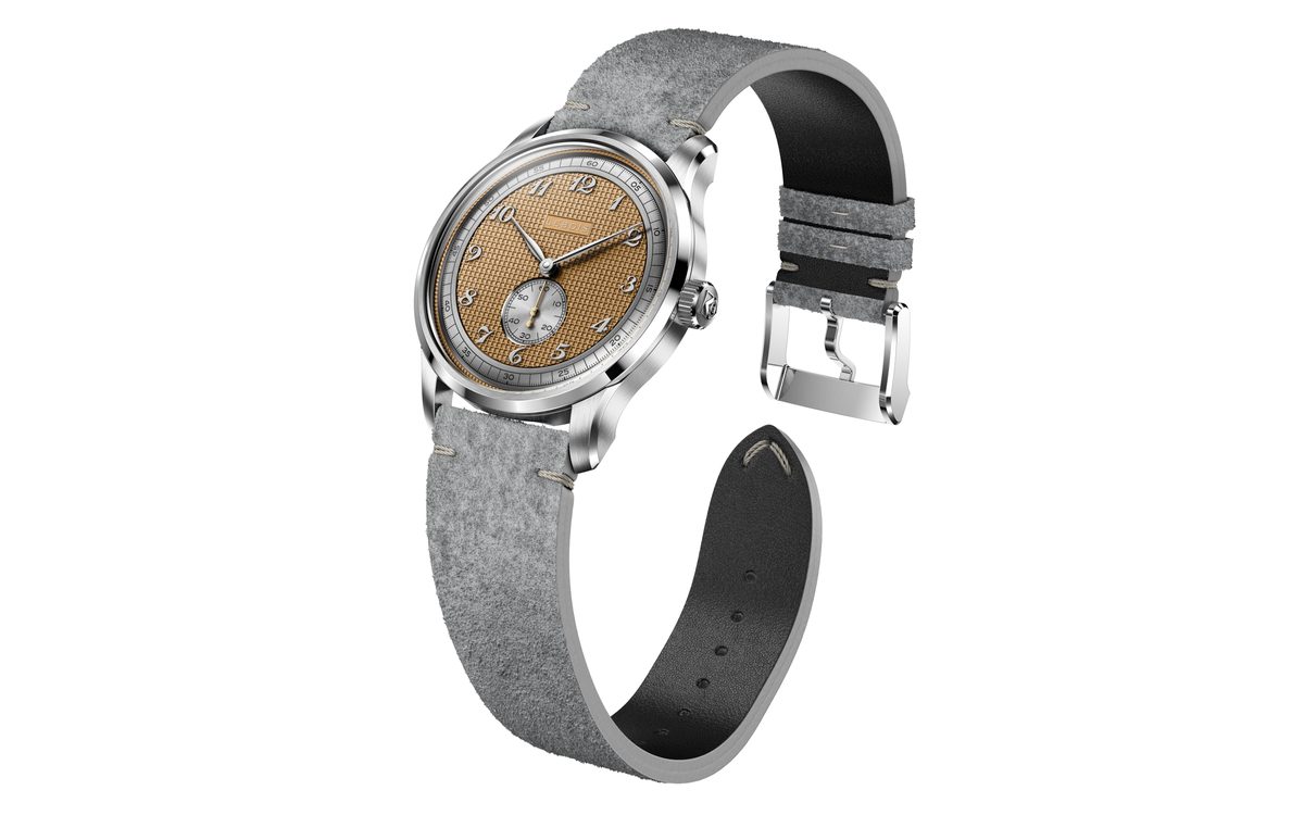 Lebois Heritage Atelier Small Seconds Stroopwafel, vue de profil montrant le boîtier acier et le bracelet cuir gris